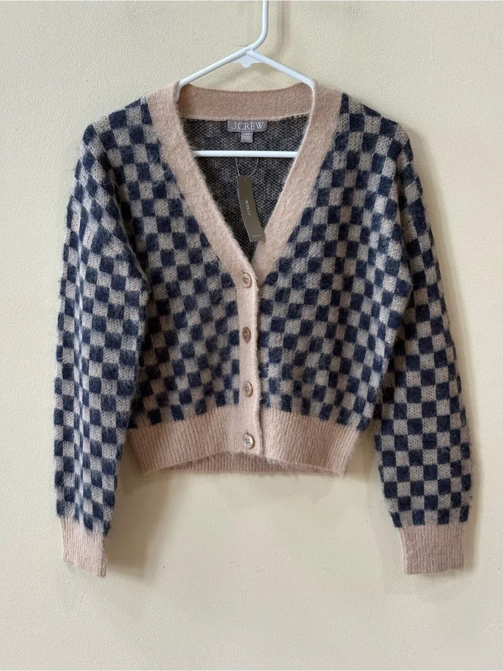 J.Crew Checkered V-neck Cardigan Sweater in Brushed Yarn - Picture 2 of 6